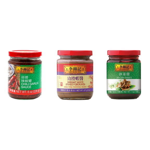 NineChef Brand Spoon Plus 3 Pack Lee Kum Kee Cooking Sauce, 3 Flavors(Chili Garlic Sauce,Finely Shrimp,Sa Cha Sauce)