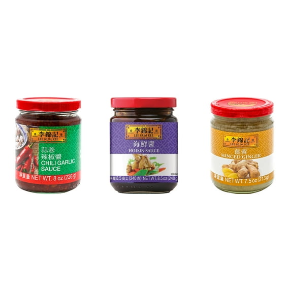 NineChef Brand Spoon Plus 3 Pack Lee Kum Kee Cooking Sauce, 3 Flavors(Chili Garlic Sauce,Hoisin Sauce,Minced Ginger Sauce)
