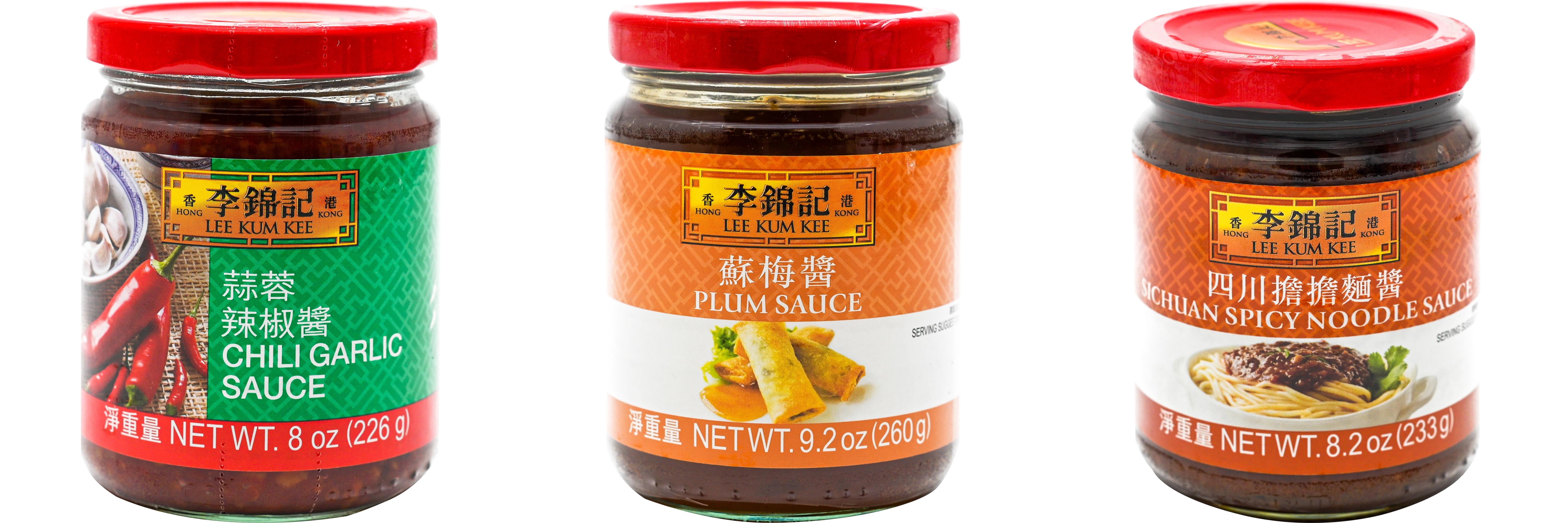 NineChef Brand Spoon Plus 3 Pack Lee Kum Kee Cooking Sauce, 3 Flavors(Chili Garlic Sauce,Plum Sauce,Sichuan Spicy Noodle Sauce)