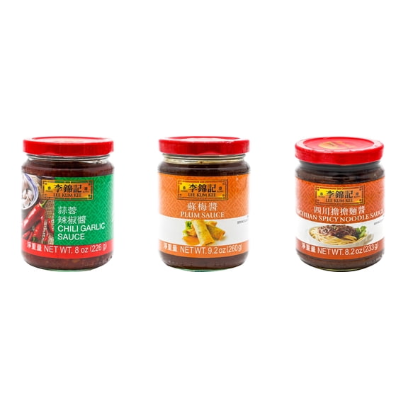 NineChef Brand Spoon Plus 3 Pack Lee Kum Kee Cooking Sauce, 3 Flavors(Chili Garlic Sauce,Plum Sauce,Sichuan Spicy Noodle Sauce)