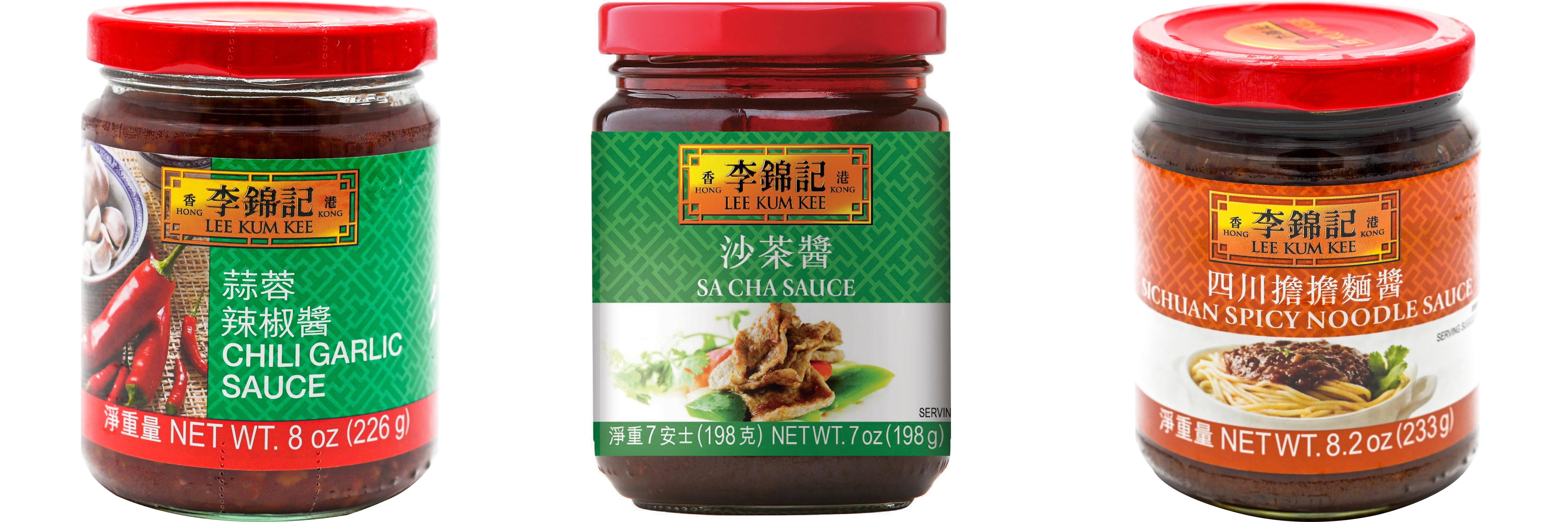 NineChef Brand Spoon Plus 3 Pack Lee Kum Kee Cooking Sauce, 3 Flavors(Chili Garlic Sauce,Sa Cha Sauce,Sichuan Spicy Noodle Sauce)