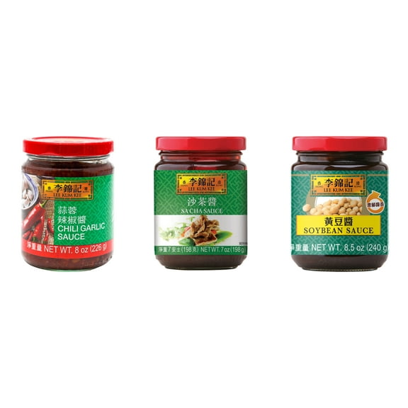 NineChef Brand Spoon Plus 3 Pack Lee Kum Kee Cooking Sauce, 3 Flavors(Chili Garlic Sauce,Sa Cha Sauce,Soybean Sauce)