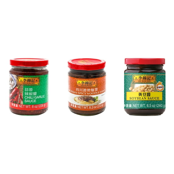 NineChef Brand Spoon Plus 3 Pack Lee Kum Kee Cooking Sauce, 3 Flavors(Chili Garlic Sauce,Sichuan Spicy Noodle Sauce,Soybean Sauce)