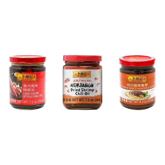NineChef Brand Spoon Plus 3 Pack Lee Kum Kee Cooking Sauce, 3 Flavors(Chiu Chow Chili Oil,Dried Shrimp Chili Oil,Sichuan Spicy Noodle Sauce)