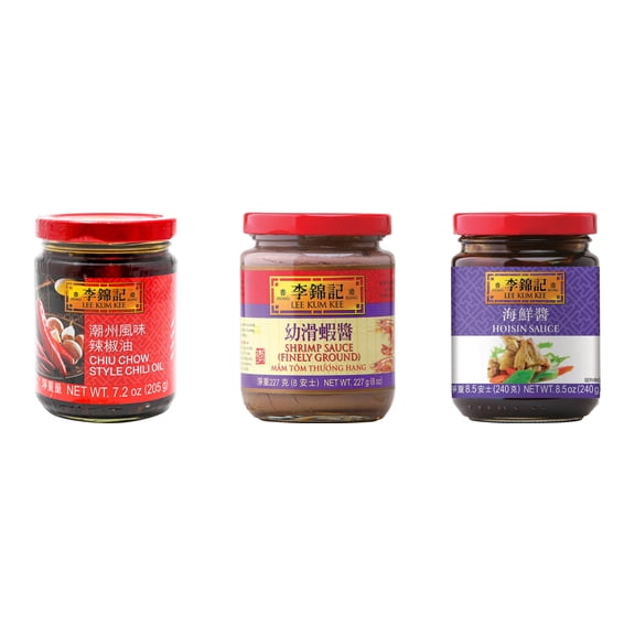 NineChef Brand Spoon Plus 3 Pack Lee Kum Kee Cooking Sauce, 3 Flavors(Chiu Chow Chili Oil,Finely Shrimp,Hoisin Sauce)