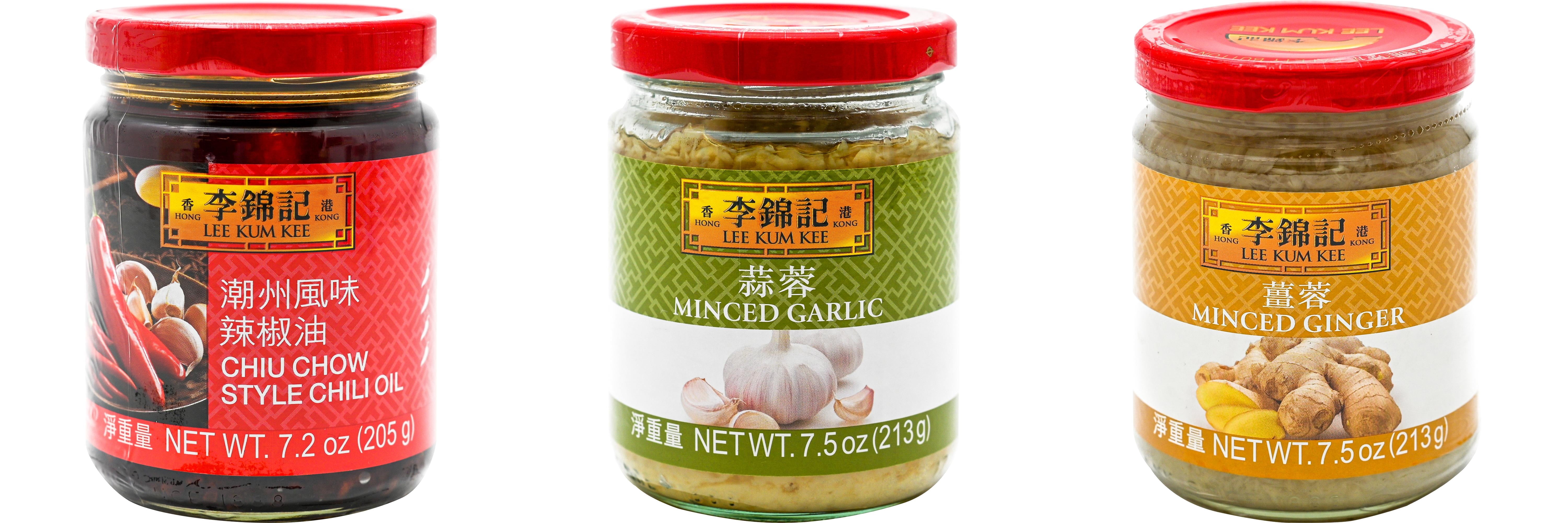 NineChef Brand Spoon Plus 3 Pack Lee Kum Kee Cooking Sauce, 3 Flavors(Chiu Chow Chili Oil,Minced Garlic Sauce,Minced Ginger Sauce)