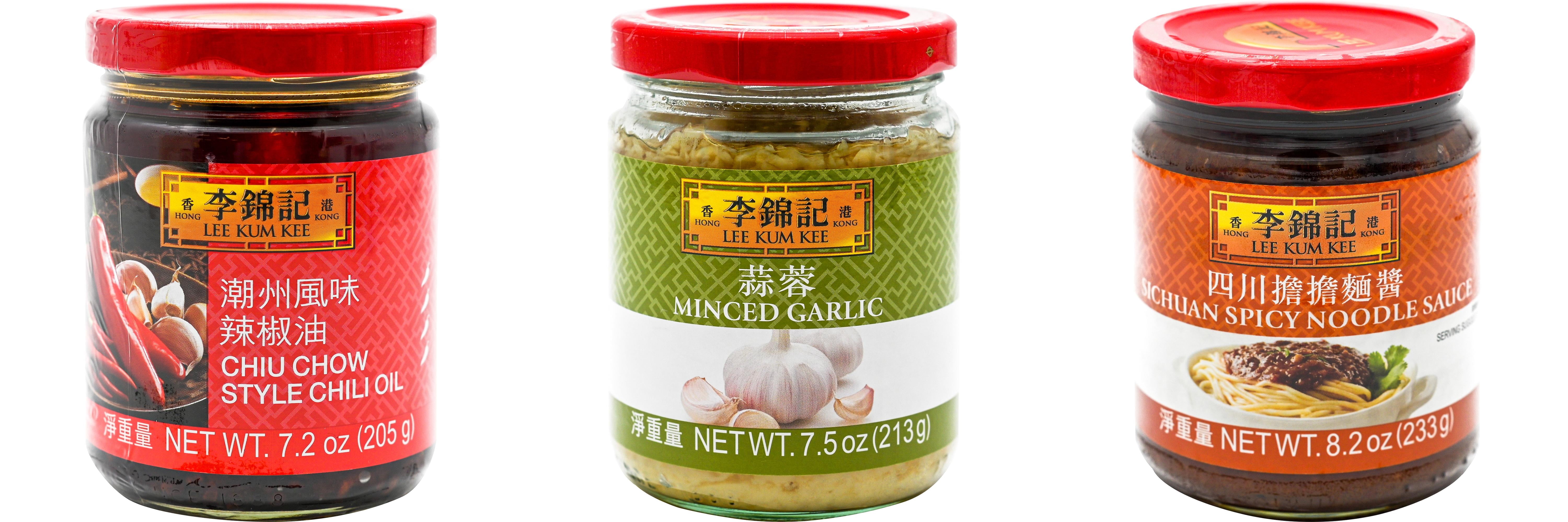 NineChef Brand Spoon Plus 3 Pack Lee Kum Kee Cooking Sauce, 3 Flavors(Chiu Chow Chili Oil,Minced Garlic Sauce,Sichuan Spicy Noodle Sauce)