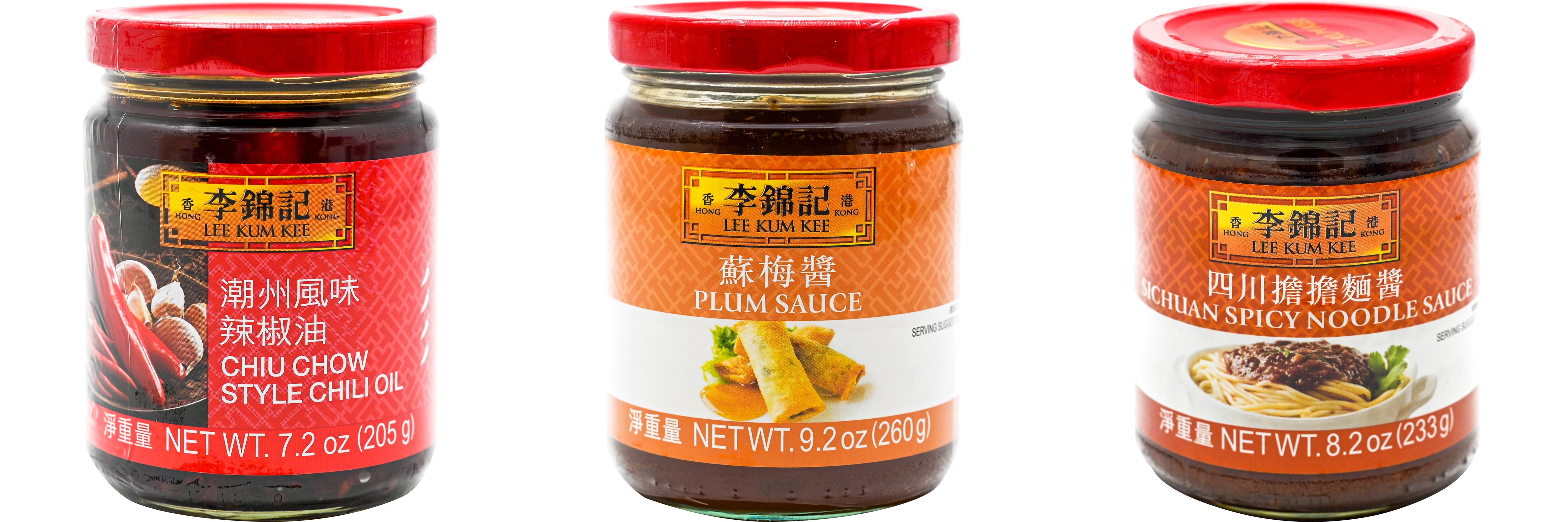 NineChef Brand Spoon Plus 3 Pack Lee Kum Kee Cooking Sauce, 3 Flavors(Chiu Chow Chili Oil,Plum Sauce,Sichuan Spicy Noodle Sauce)