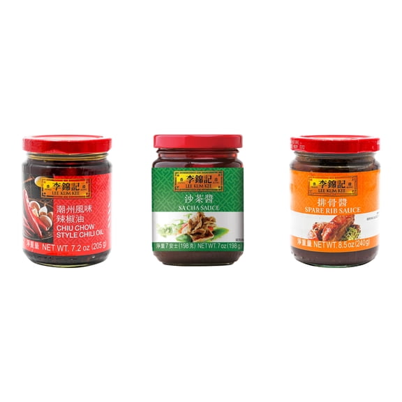 NineChef Brand Spoon Plus 3 Pack Lee Kum Kee Cooking Sauce, 3 Flavors(Chiu Chow Chili Oil,Sa Cha Sauce,Spare Rib Sauce)