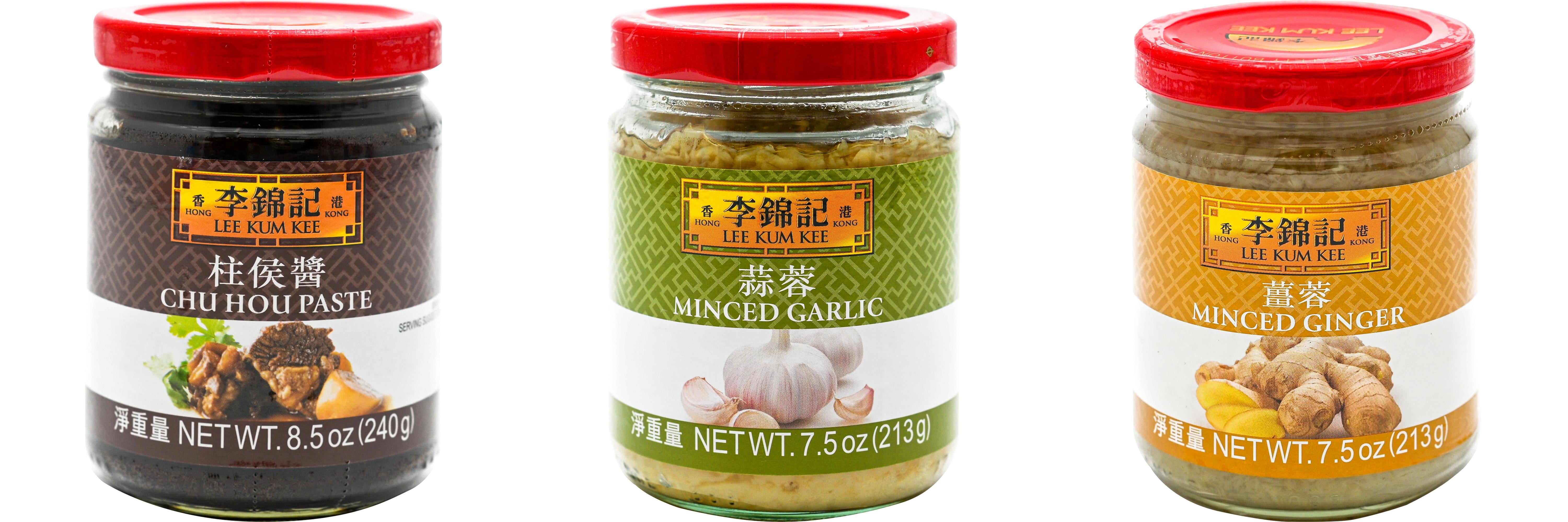 NineChef Brand Spoon Plus 3 Pack Lee Kum Kee Cooking Sauce, 3 Flavors(Chu Hou,Minced Garlic Sauce,Minced Ginger Sauce)