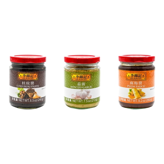 NineChef Brand Spoon Plus 3 Pack Lee Kum Kee Cooking Sauce, 3 Flavors(Chu Hou,Minced Garlic Sauce,Plum Sauce)