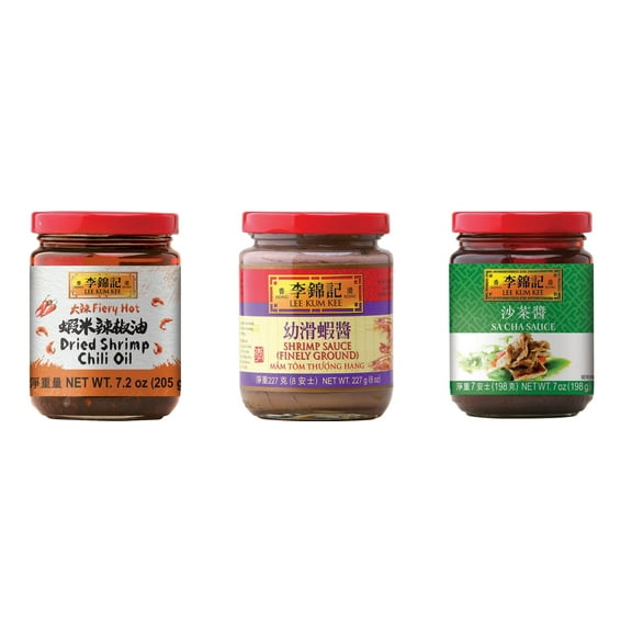 NineChef Brand Spoon Plus 3 Pack Lee Kum Kee Cooking Sauce, 3 Flavors(Dried Shrimp Chili Oil,Finely Shrimp,Sa Cha Sauce)