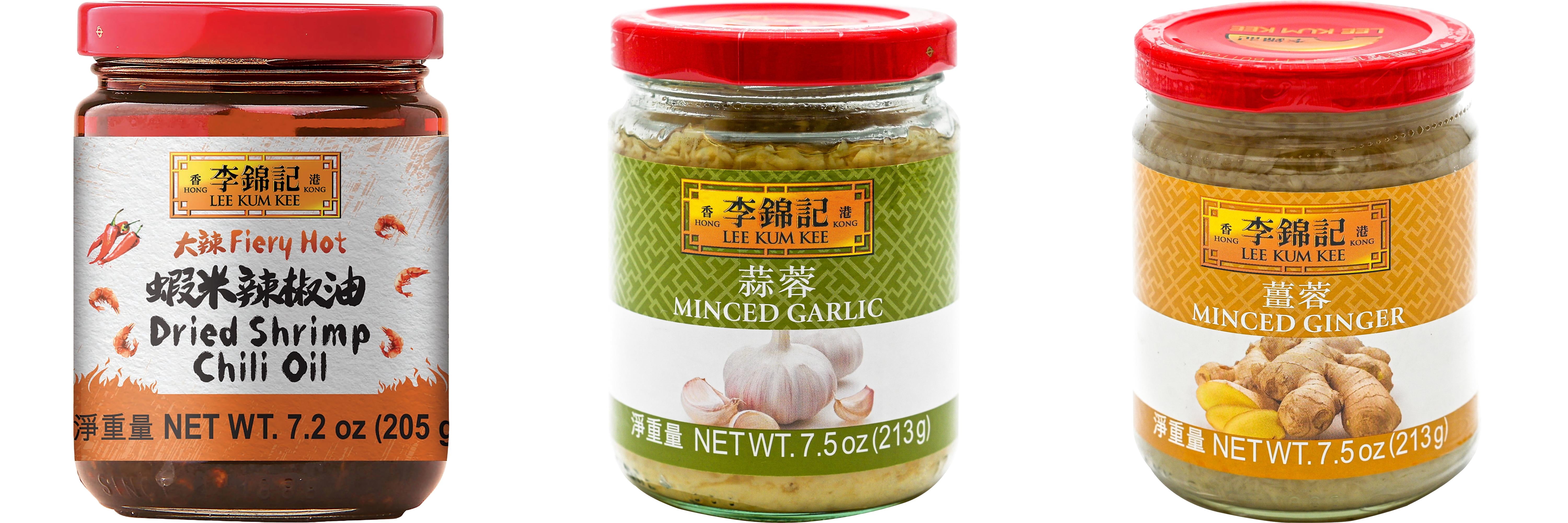 NineChef Brand Spoon Plus 3 Pack Lee Kum Kee Cooking Sauce, 3 Flavors(Dried Shrimp Chili Oil,Minced Garlic Sauce,Minced Ginger Sauce)
