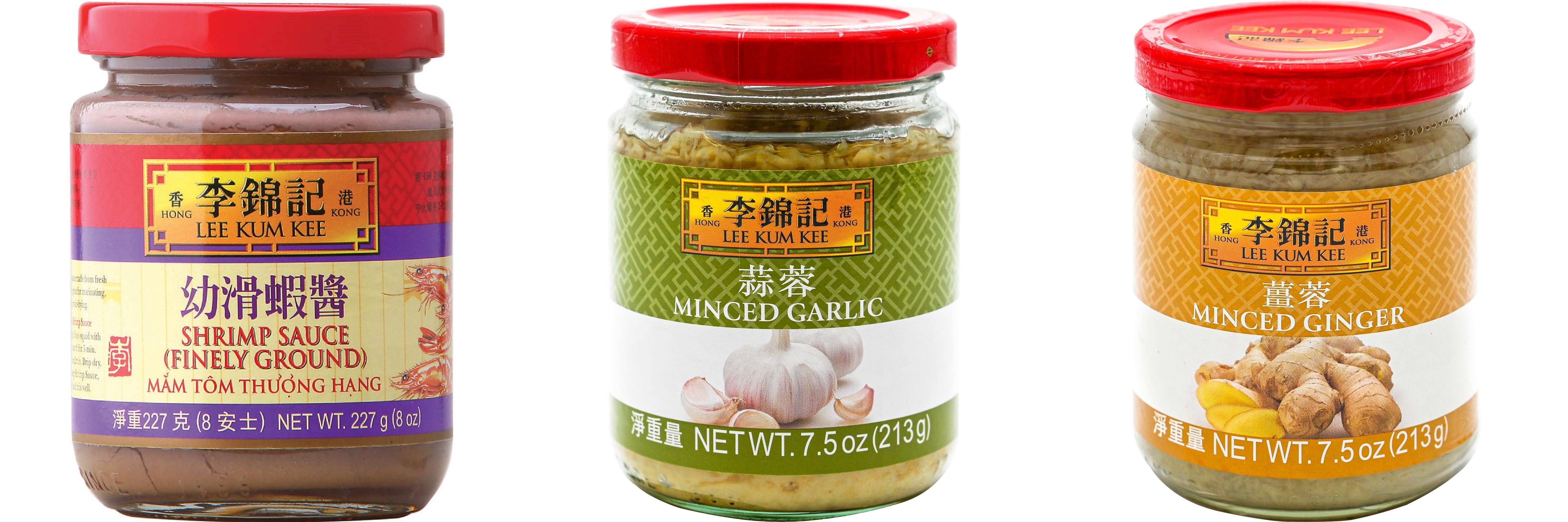 NineChef Brand Spoon Plus 3 Pack Lee Kum Kee Cooking Sauce, 3 Flavors(Finely Shrimp,Minced Garlic Sauce,Minced Ginger Sauce)