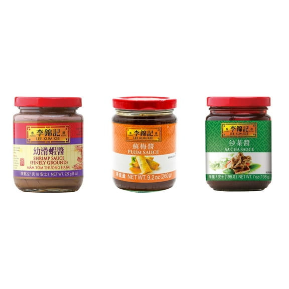 NineChef Brand Spoon Plus 3 Pack Lee Kum Kee Cooking Sauce, 3 Flavors(Finely Shrimp,Plum Sauce,Sa Cha Sauce)