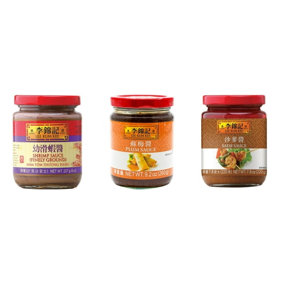 NineChef Brand Spoon Plus 3 Pack Lee Kum Kee Cooking Sauce, 3 Flavors(Finely Shrimp,Plum Sauce,Satay Sauce)