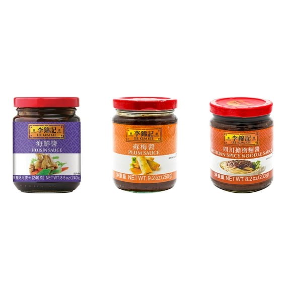 NineChef Brand Spoon Plus 3 Pack Lee Kum Kee Cooking Sauce, 3 Flavors(Hoisin Sauce,Plum Sauce,Sichuan Spicy Noodle Sauce)