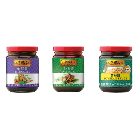 NineChef Brand Spoon Plus 3 Pack Lee Kum Kee Cooking Sauce, 3 Flavors(Hoisin Sauce,Sa Cha Sauce,Soybean Sauce)