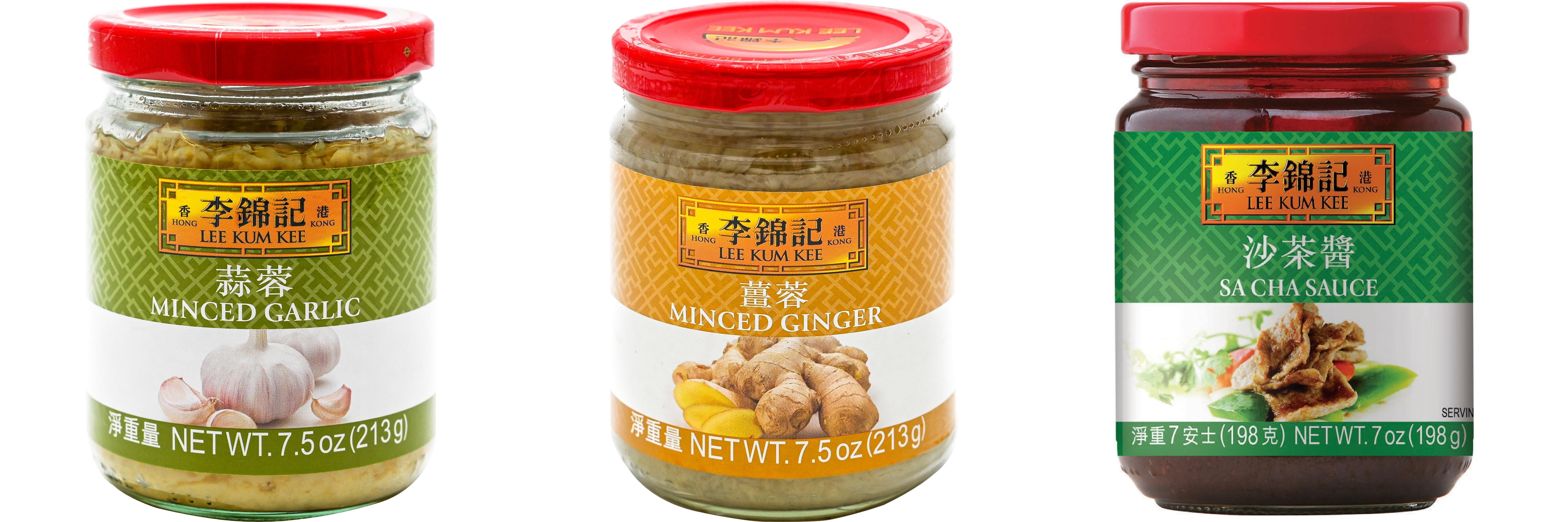 NineChef Brand Spoon Plus 3 Pack Lee Kum Kee Cooking Sauce, 3 Flavors(Minced Garlic Sauce,Minced Ginger Sauce,Sa Cha Sauce)