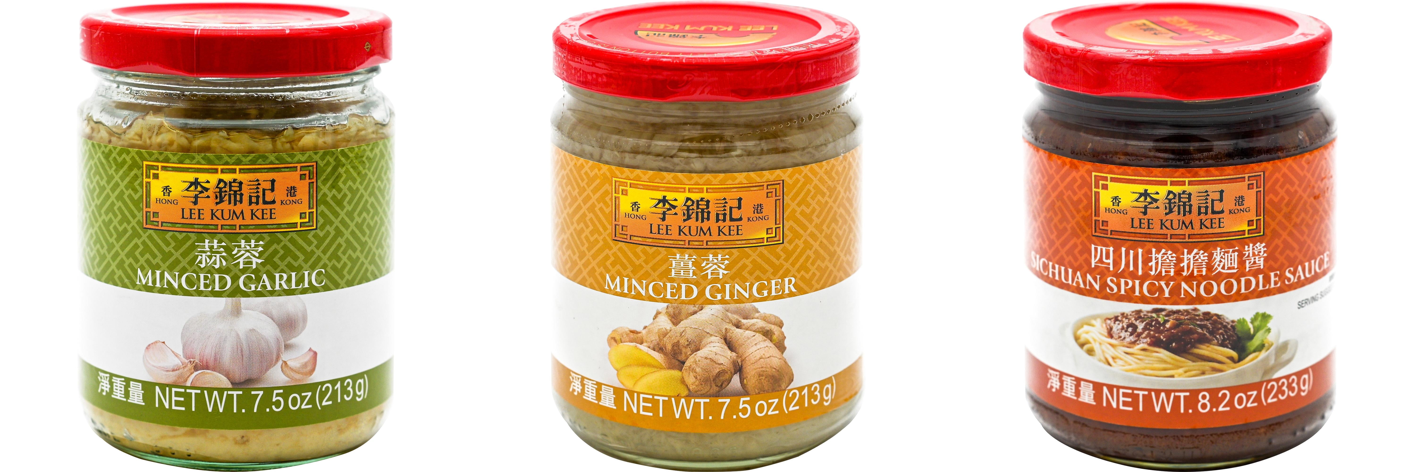 NineChef Brand Spoon Plus 3 Pack Lee Kum Kee Cooking Sauce, 3 Flavors(Minced Garlic Sauce,Minced Ginger Sauce,Sichuan Spicy Noodle Sauce)