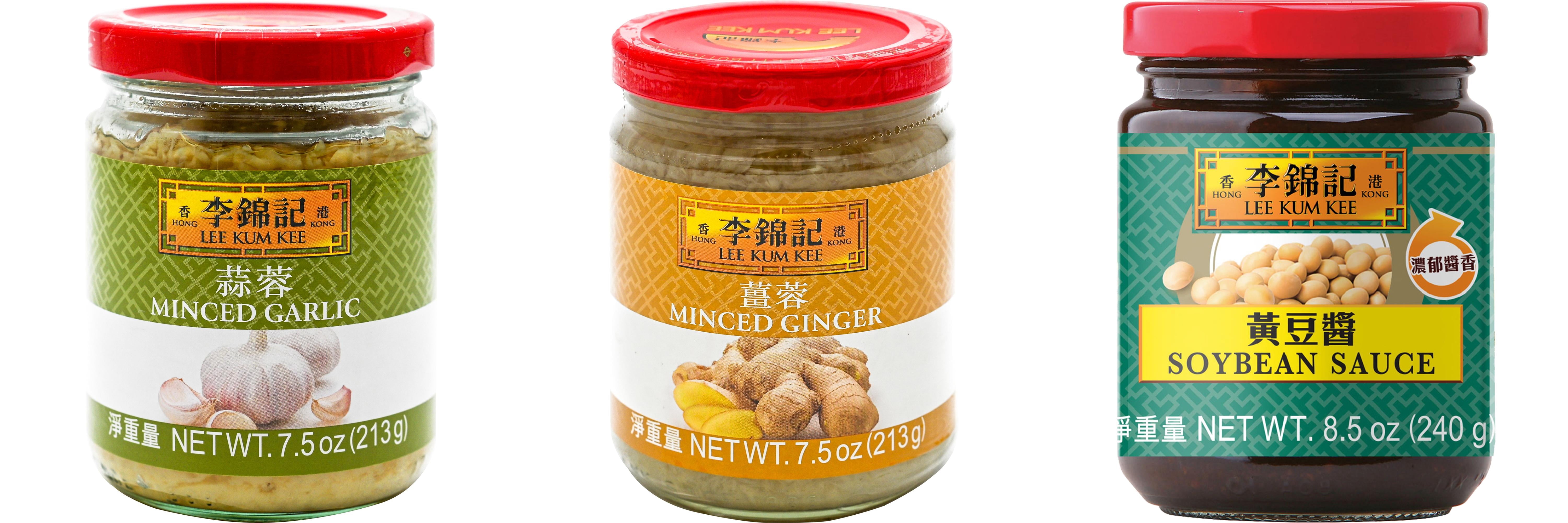 NineChef Brand Spoon Plus 3 Pack Lee Kum Kee Cooking Sauce, 3 Flavors(Minced Garlic Sauce,Minced Ginger Sauce,Soybean Sauce)