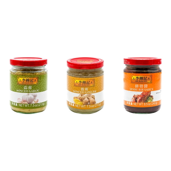 NineChef Brand Spoon Plus 3 Pack Lee Kum Kee Cooking Sauce, 3 Flavors(Minced Garlic Sauce,Minced Ginger Sauce,Spare Rib Sauce)