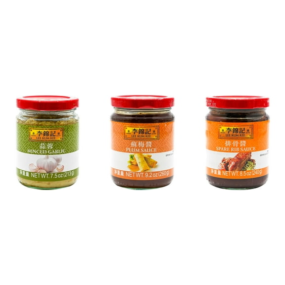 NineChef Brand Spoon Plus 3 Pack Lee Kum Kee Cooking Sauce, 3 Flavors(Minced Garlic Sauce,Plum Sauce,Spare Rib Sauce)