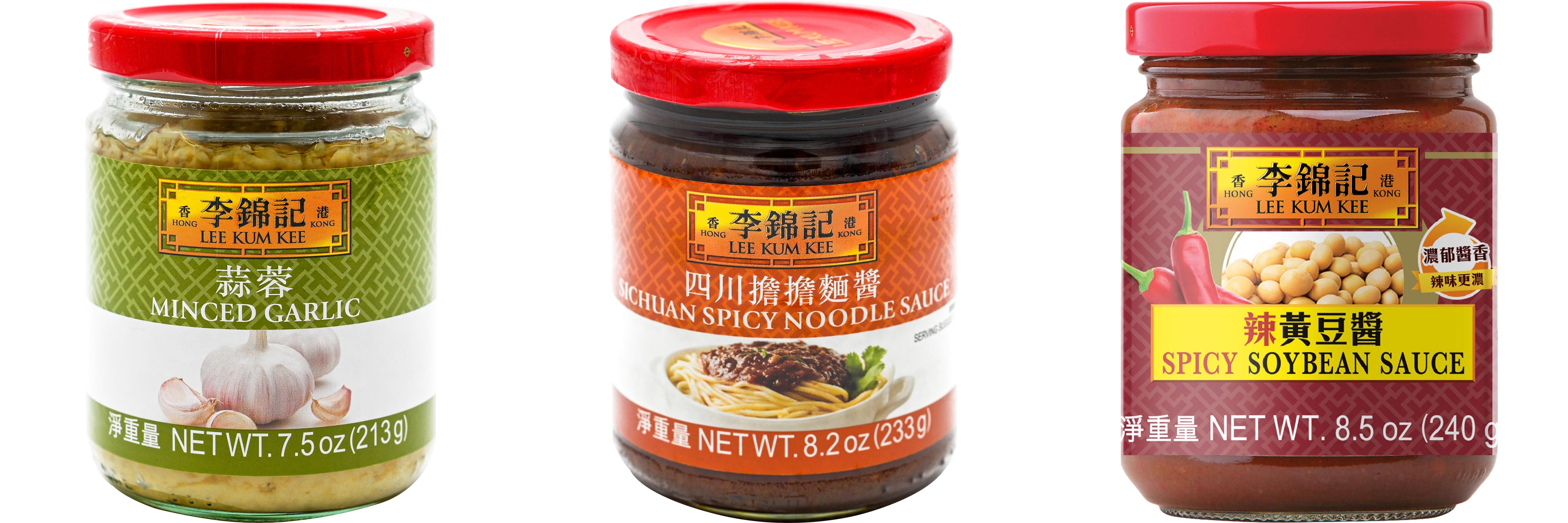 NineChef Brand Spoon Plus 3 Pack Lee Kum Kee Cooking Sauce, 3 Flavors(Minced Garlic Sauce,Sichuan Spicy Noodle Sauce,Spicy Soybean Sauce)