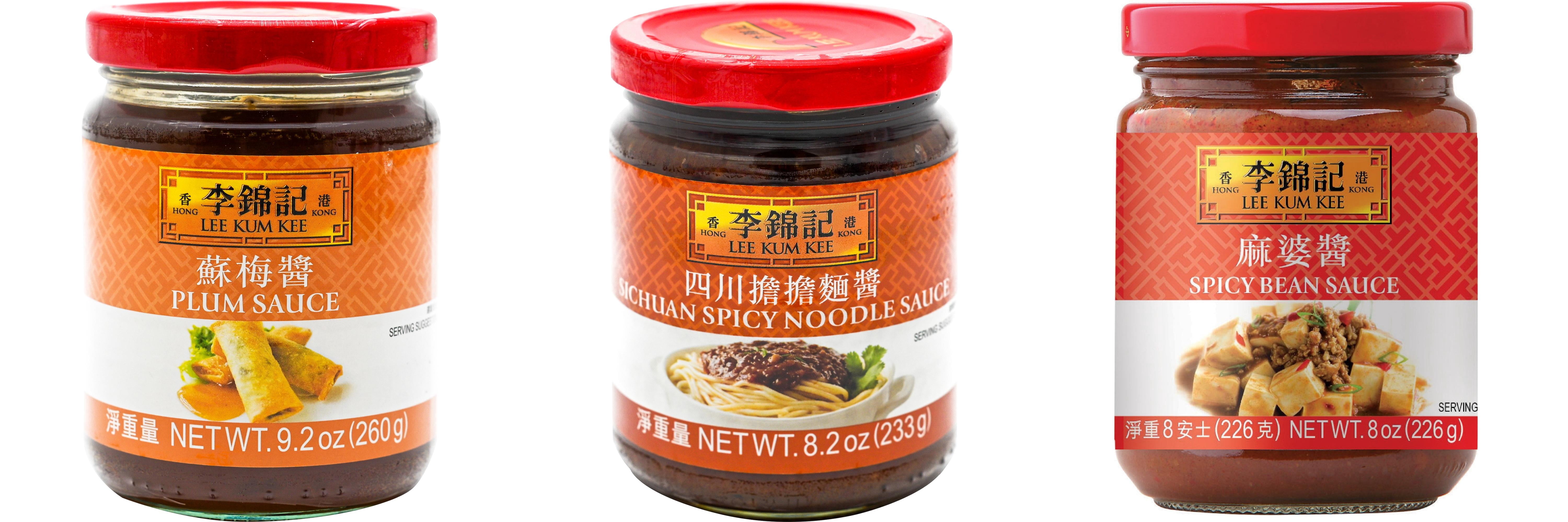 NineChef Brand Spoon Plus 3 Pack Lee Kum Kee Cooking Sauce, 3 Flavors(Plum Sauce,Sichuan Spicy Noodle Sauce,Spicy Bean Sauce)