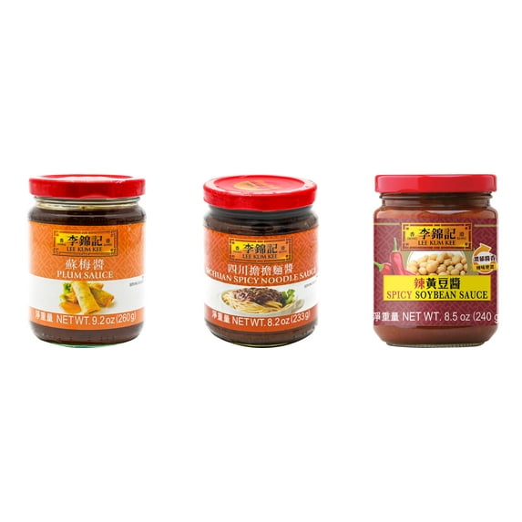 NineChef Brand Spoon Plus 3 Pack Lee Kum Kee Cooking Sauce, 3 Flavors(Plum Sauce,Sichuan Spicy Noodle Sauce,Spicy Soybean Sauce)