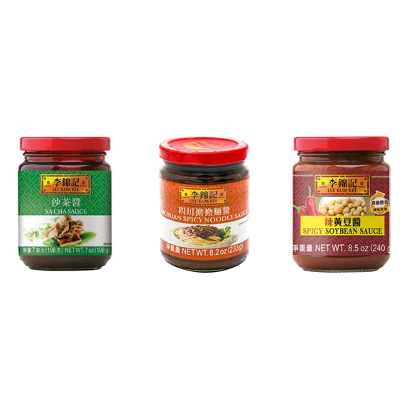 NineChef Brand Spoon Plus 3 Pack Lee Kum Kee Cooking Sauce, 3 Flavors(Sa Cha Sauce,Sichuan Spicy Noodle Sauce,Spicy Soybean Sauce)