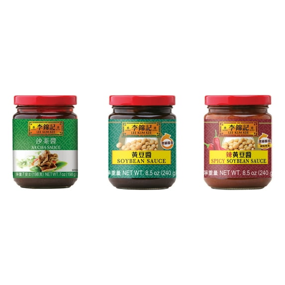 NineChef Brand Spoon Plus 3 Pack Lee Kum Kee Cooking Sauce, 3 Flavors(Sa Cha Sauce,Soybean Sauce,Spicy Soybean Sauce)