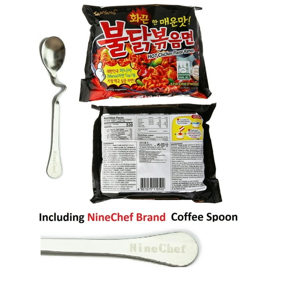 NineChef Brand Spoon Plus Samyang Stir-fried Noodles with Hot and Spicy Chicken Ramen (Original Flavor 1 Small bag)