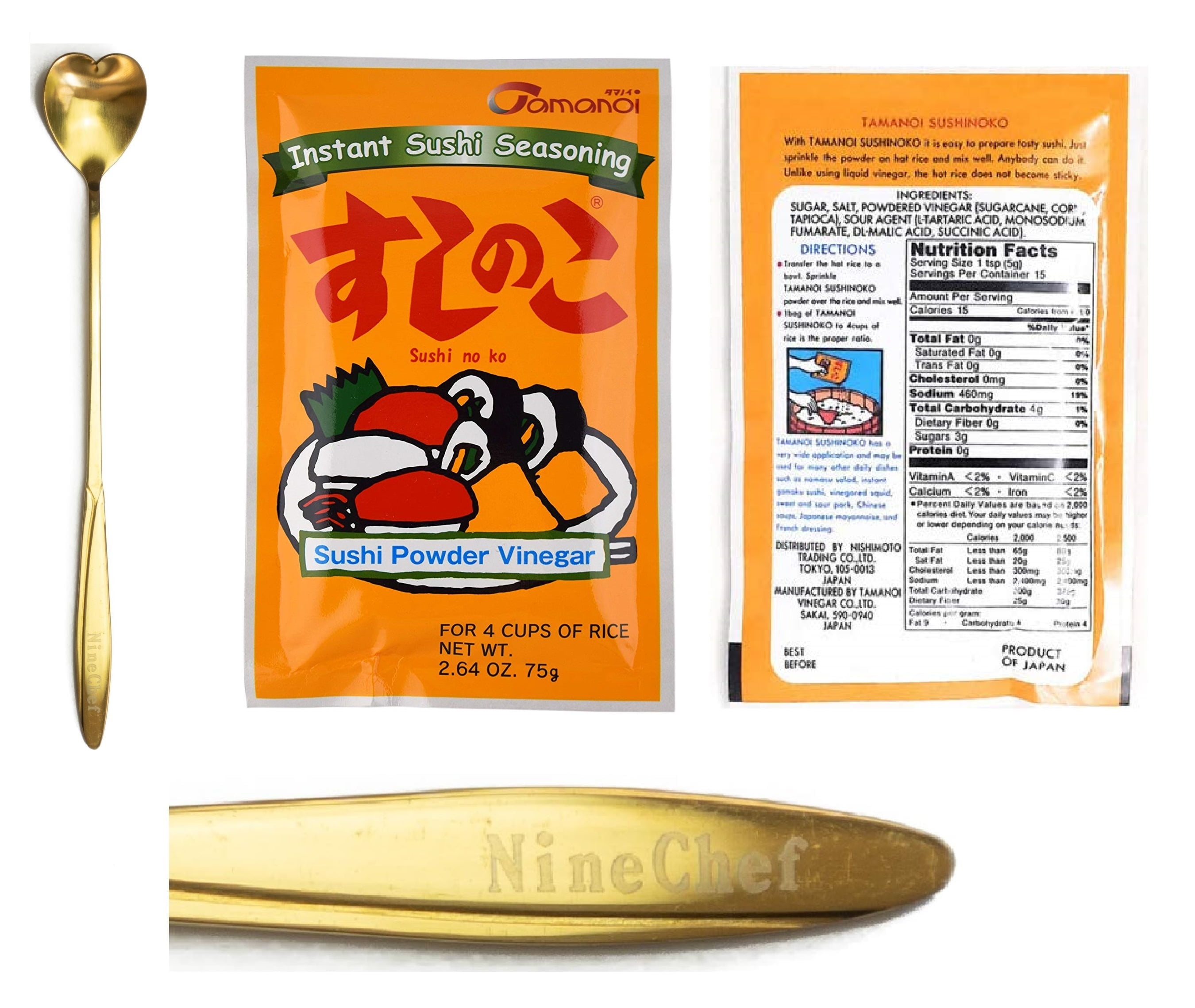 NineChef Brand Spoon Plus Tamanoi Sushinoko (sushi No ko) Instant Sushi Seasoning, Sushi Power Vinegar Sushi Rice Mix Seasoning Powder (1 Bag)
