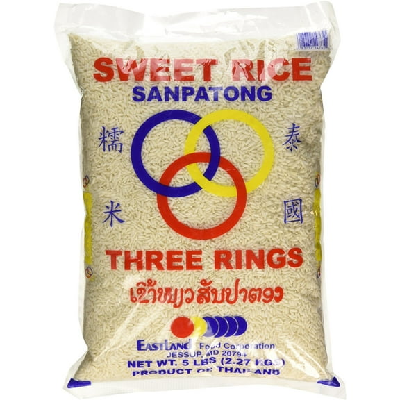 NineChef Brand Spoon Plus Three Rings Thai Sticky Rice (Sweet Rice) 5 Lbs
