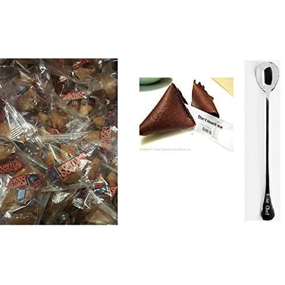 NineChef Bundle - 100 Pcs Fortune Cookies Fresh Chocolate Flavo(golden Bowl) + 1 NineChef Brand Long Handle Spoon