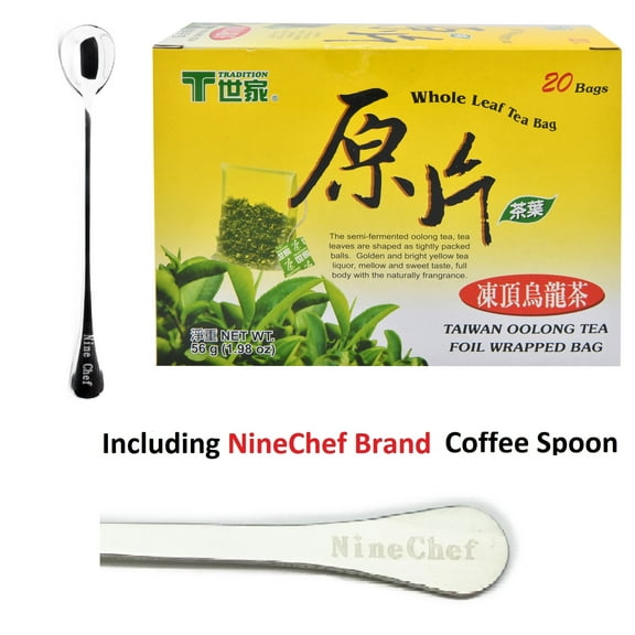 NineChef Bundle - (2 Pack) Tradition Taiwan Oolong Tea 1.97 Ounce Box 20 Bags + 1 NineChef Brand Long Handle Spoon