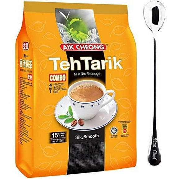 NineChef Bundle Aik Cheong Malaysia Combo Teh Tarik (instant coffee and Tea) Milk Tea Beverage (6 Pack)+ 1 NineChef Spoon