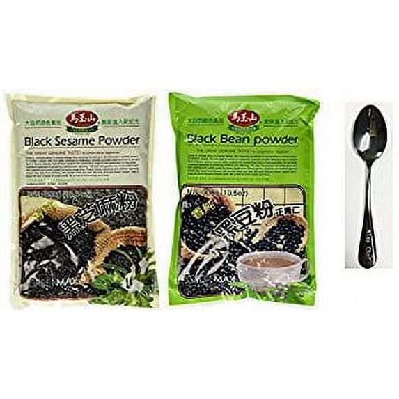 NineChef Bundle - Black Sesame Powder 10.6oz + Greenmax Black SoyBean Powder 10.50 Oz + 1 NineChef Brand Long Handle Spoon
