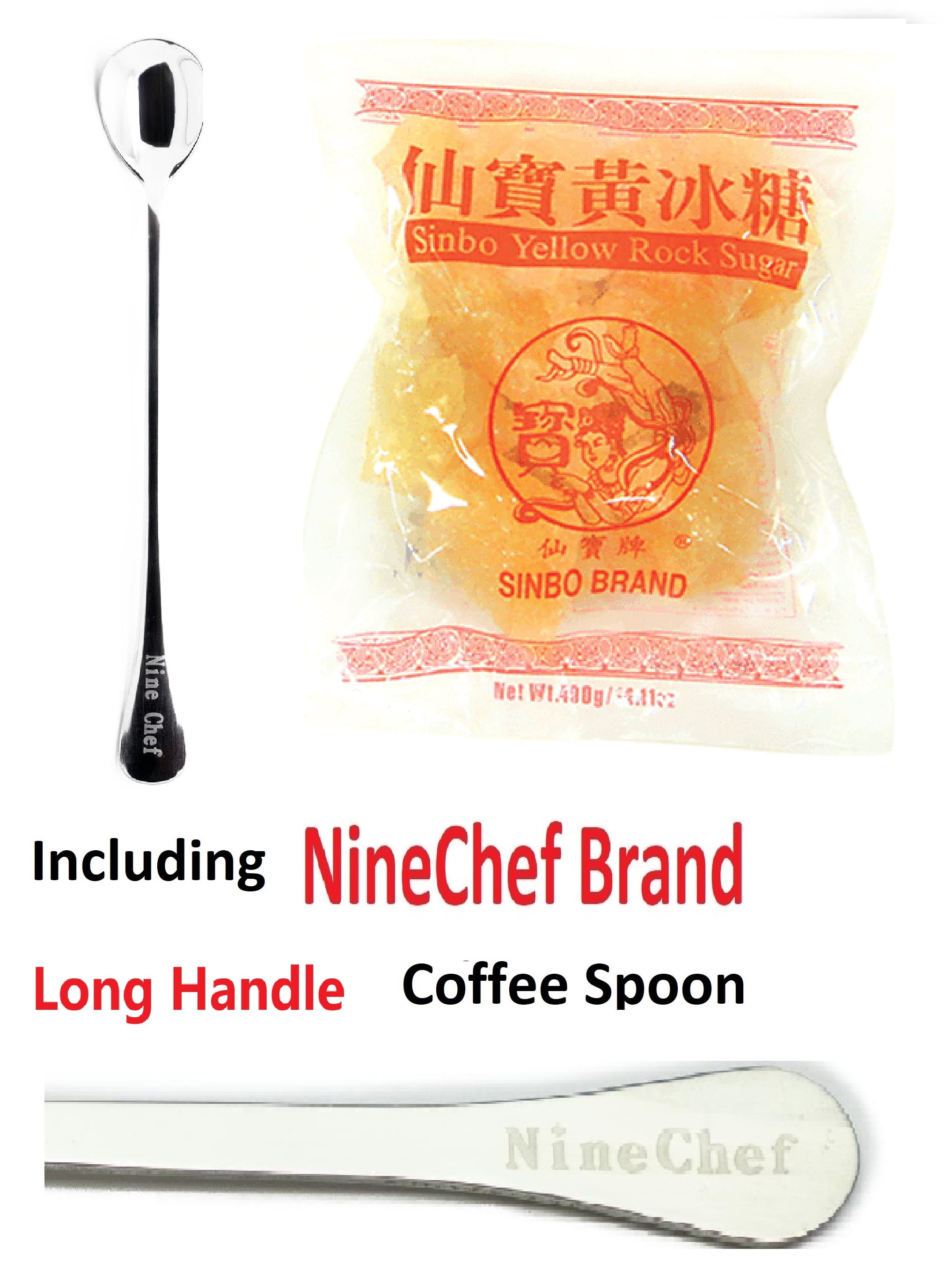 NineChef Bundle - Brown Rock Sugar No1 Brand In China (11oz, pack of 3, ) + 1 NineChef Brand Coffee Spoon