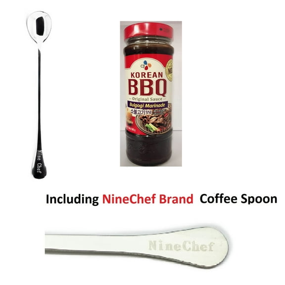 NineChef Bundle - CJ Korean BBQ Sauce for Bulgogi Marinade for Beef (pack 1) Plus 1 NineChef Brand Coffee Spoon