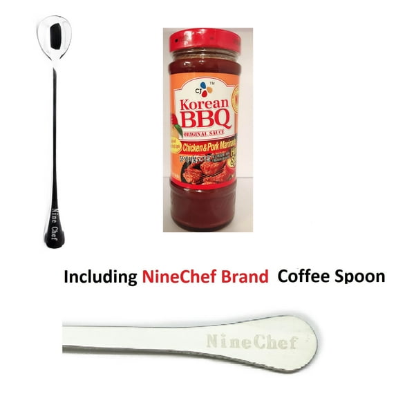 NineChef Bundle - CJ Korean BBQ Sauce for Hot Spicy Chicken and Pork (pack 3) Plus 1 NineChef Brand Coffee Spoon