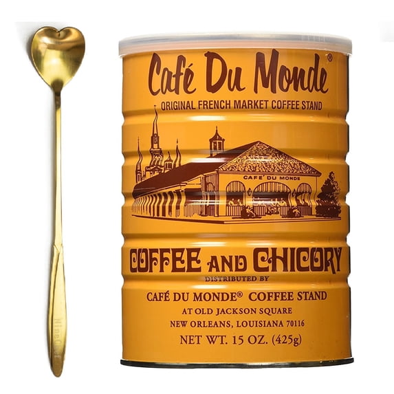 NineChef Bundle - Cafe Du Monde Coffee Chicory 15Oz (3 Pack) + 1 NineChef Long Handle Coffee Spoon