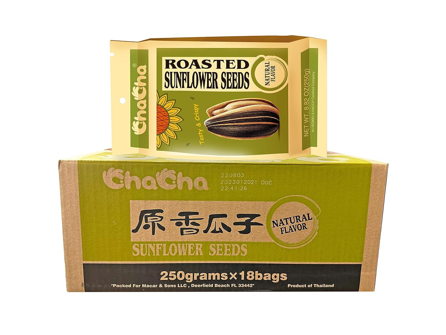 NineChef Bundle - Chacha Sunflower Roasted and Salted Seeds (All Nature) 250g X 18bags by DragonMall Gument + 1 NineChef ChopStick