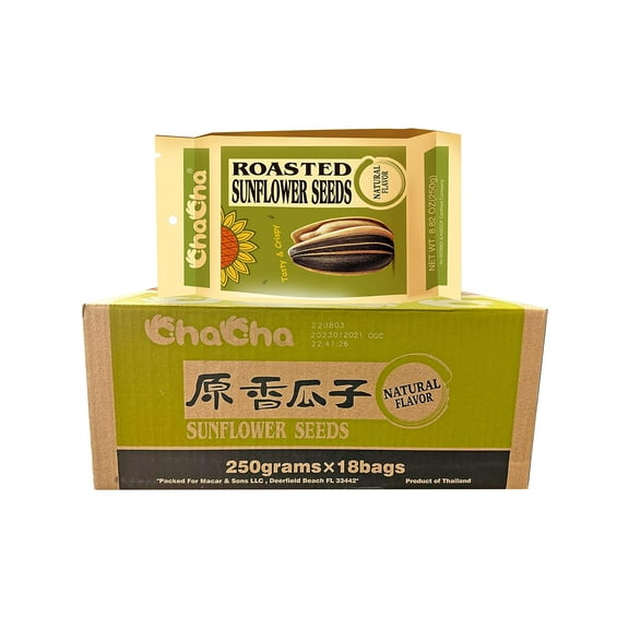 NineChef Bundle - Chacha Sunflower Roasted and Salted Seeds (All Nature) 250g X 18bags by DragonMall Gument + 1 NineChef ChopStick