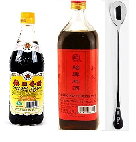 NineChef Bundle - Chinkiang Vinegar + Shaohsing (shaoxing) Rice Cooking Wine 750ml + 1 NineChef Brand Long Handle Spoon