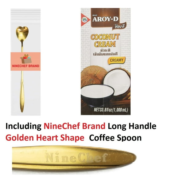 NineChef Bundle - Coconut Milk 250ML 8.5oz (pack 6) Plus NineChef Brand Golden Heart Shape Long Handle Ice Tea Coffee Spoon