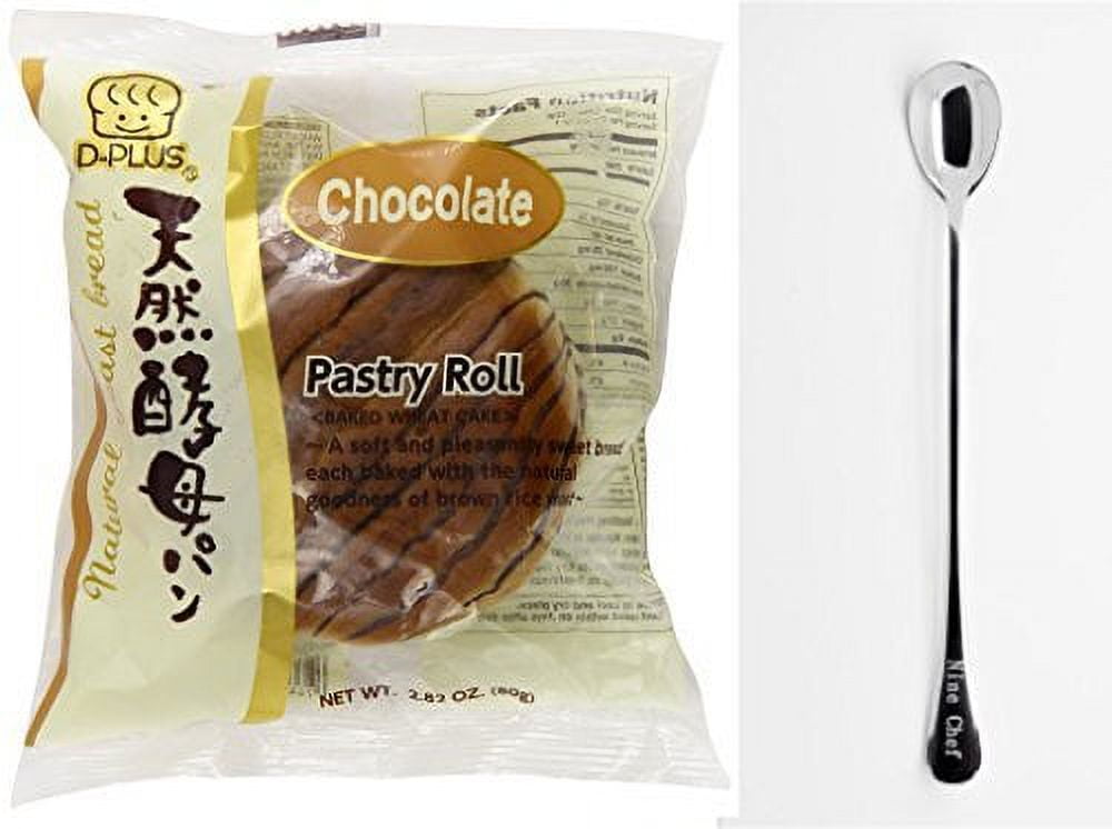 NineChef Bundle - D-Plus Japanese Wheat Bread Cake (Chocolate 24 Bag) + 1 NineChef Brand Long Handle Spoon