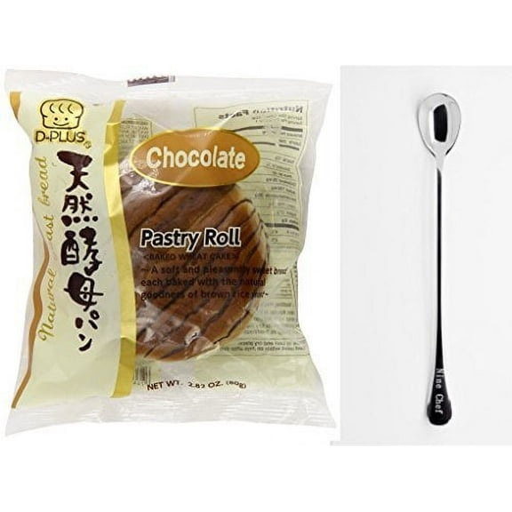 NineChef Bundle - D-Plus Japanese Wheat Bread Cake (Chocolate 24 Bag) + 1 NineChef Brand Long Handle Spoon