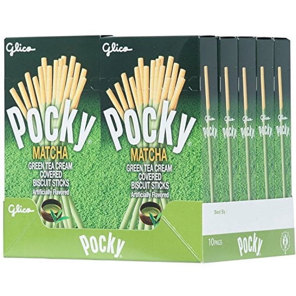 NineChef Bundle - Glico Pocky Biscuit Stick Matcha Green Tea 2.47 Ounce (Pack of 10) + 1 NineChef ChopStick